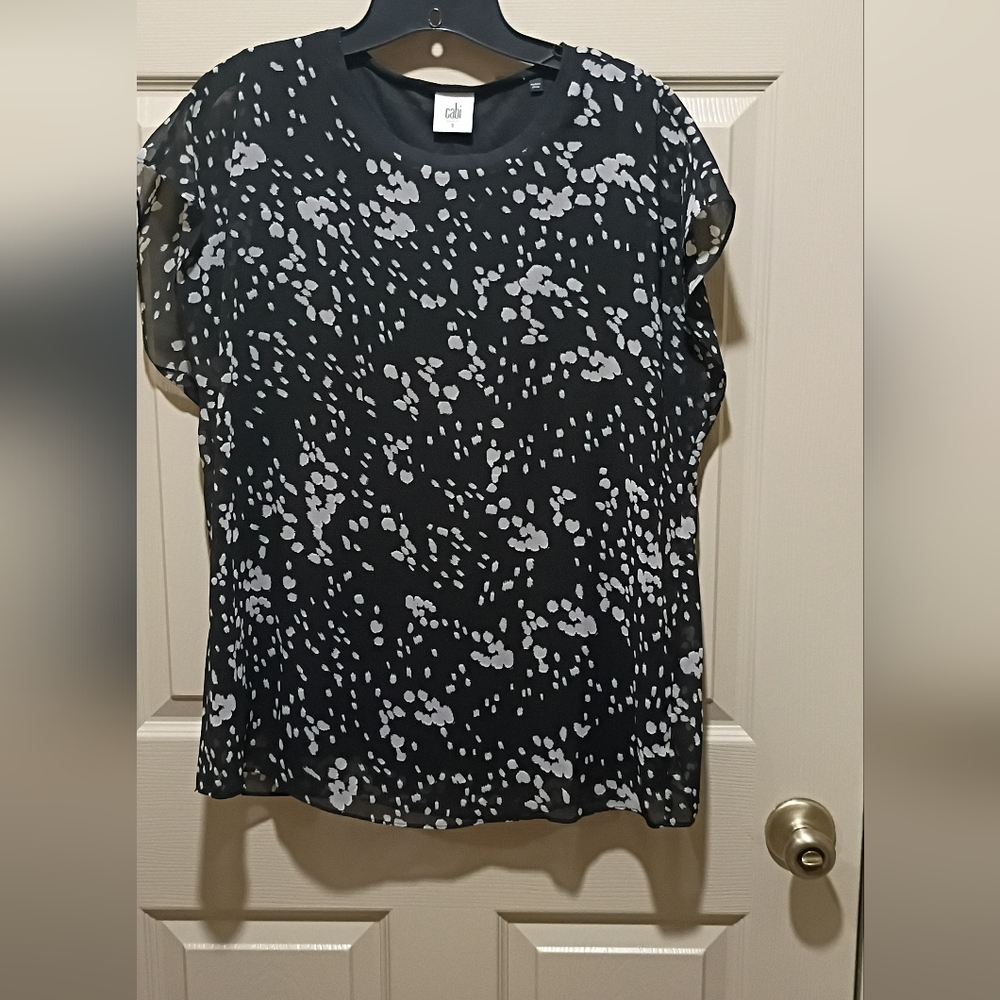 Cabi • Cosmos Night Sky Blouse #3597- Size Small Polka Dot Cap Short Sleeve